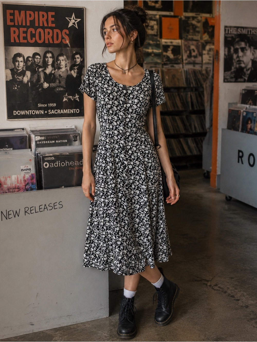 Rampage Black and White Floral Midi Dress